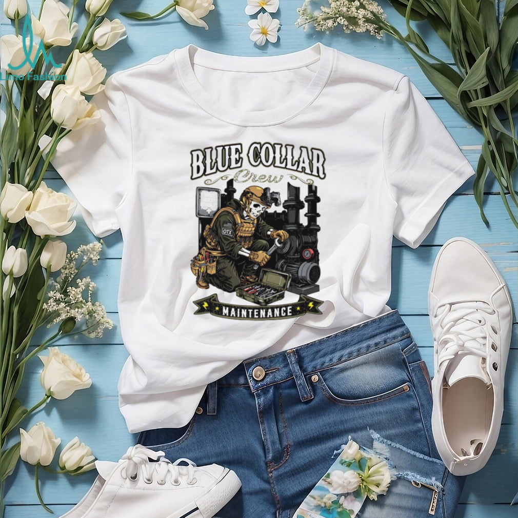 Blue Collar Crew Maintenance Skull Skeleton Worker T Shirt