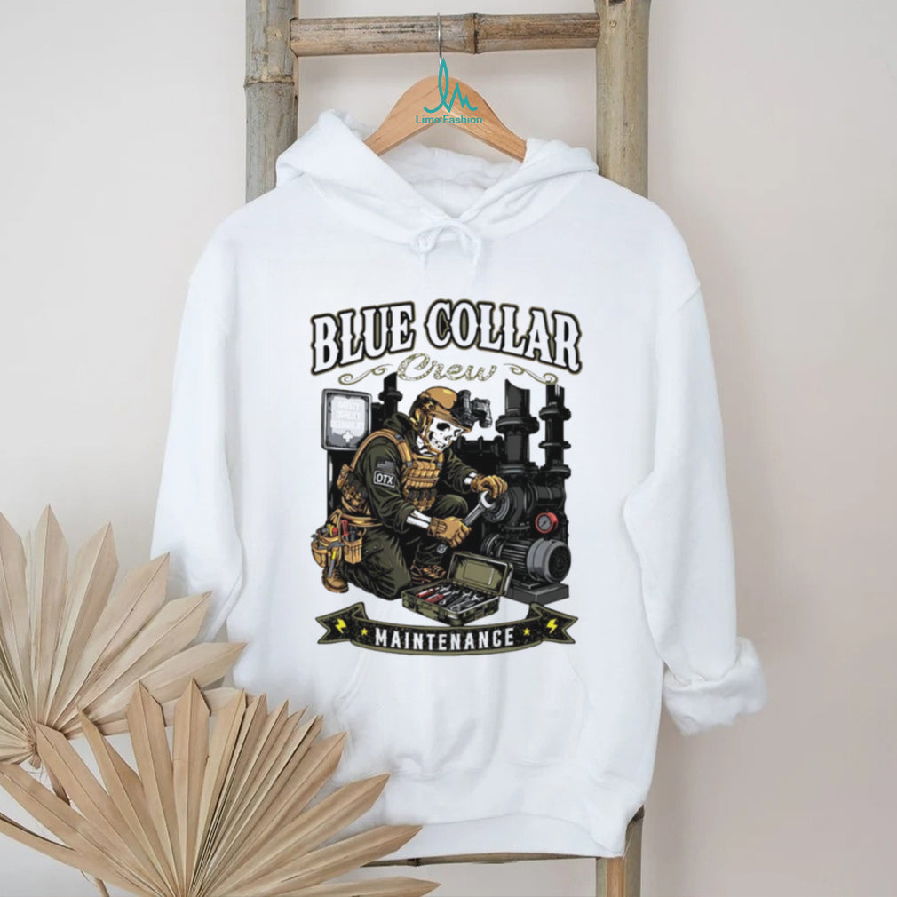 Blue Collar Crew Maintenance Skull Skeleton Worker T Shirt
