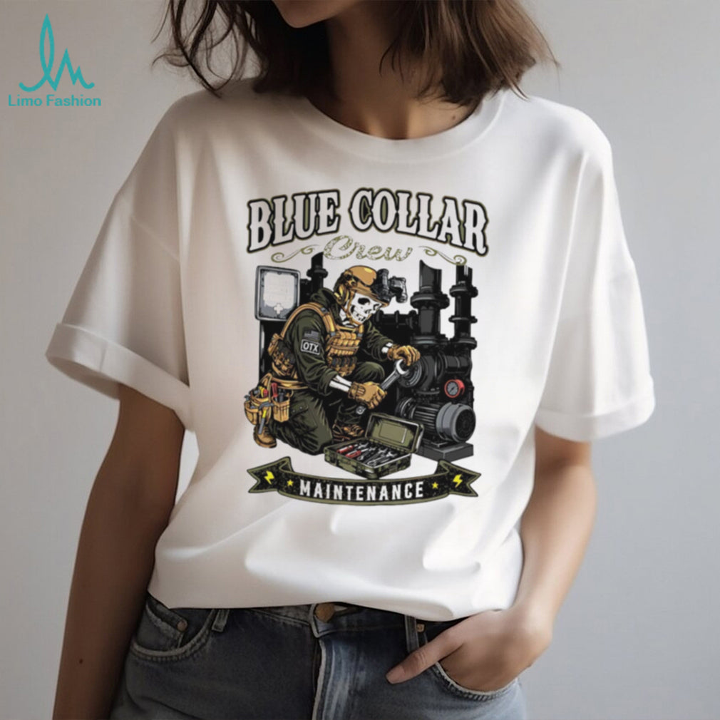 Blue Collar Crew Maintenance Skull Skeleton Worker T Shirt