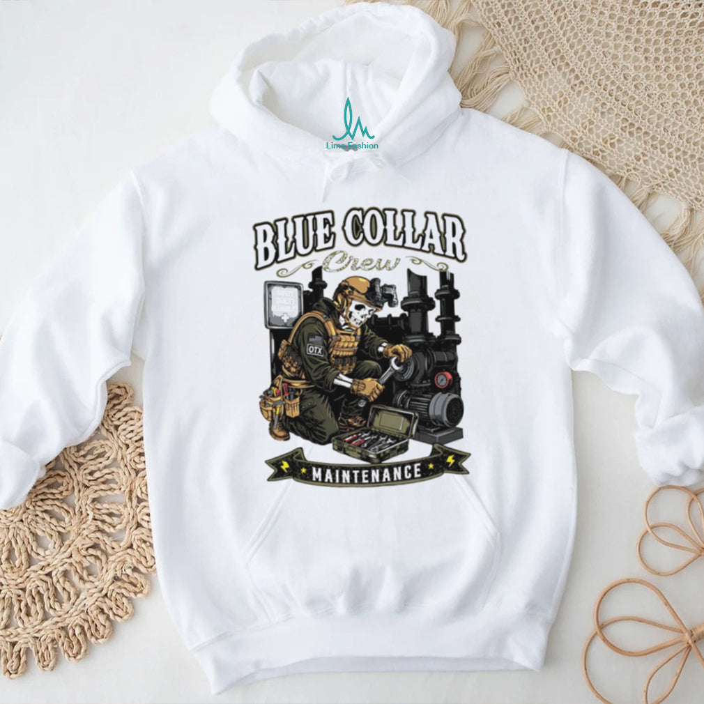 Blue Collar Crew Maintenance Skull Skeleton Worker T Shirt