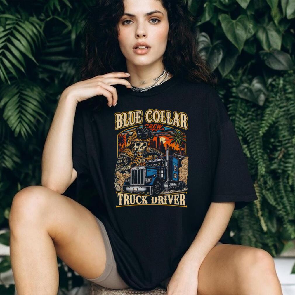 Blue Collar Crew Truck Driver Skull Heavy Duty T Shirt