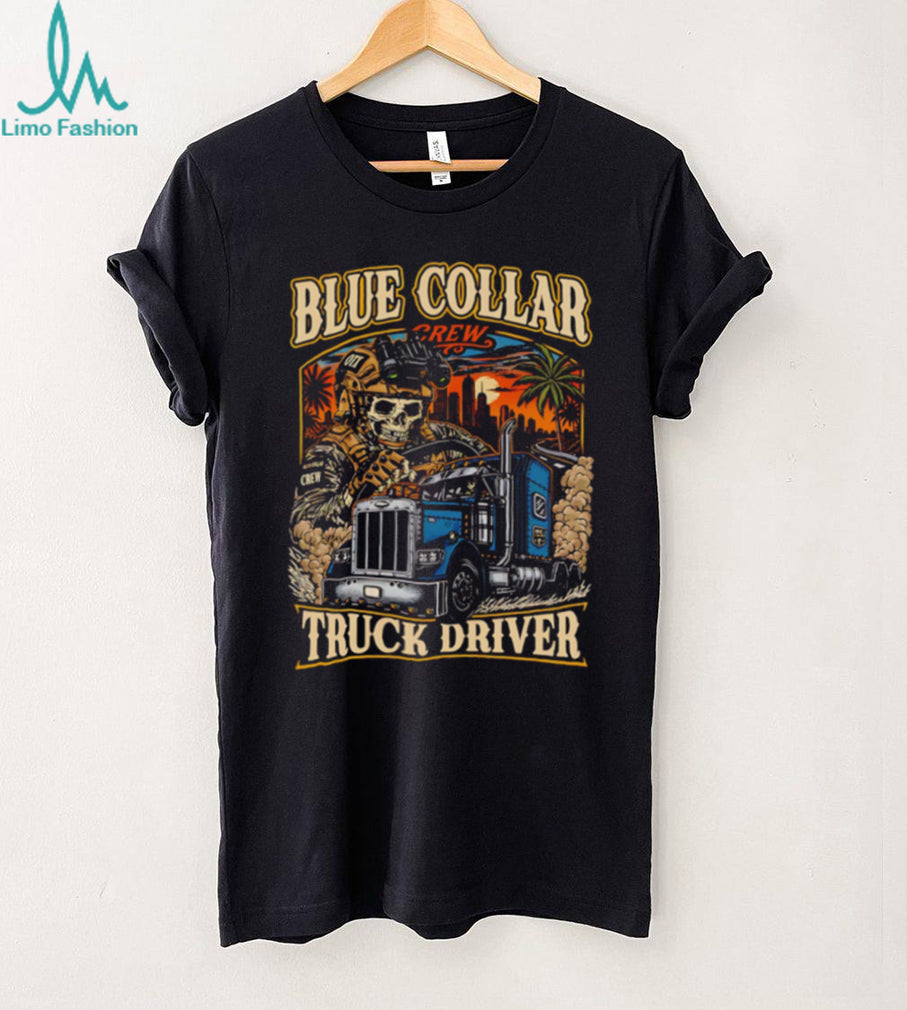 Blue Collar Crew Truck Driver Skull Heavy Duty T Shirt