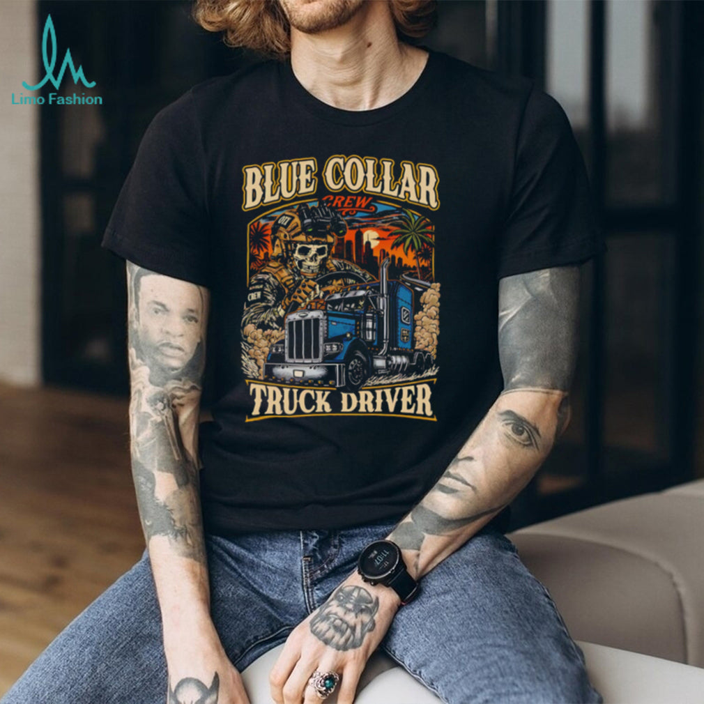 Blue Collar Crew Truck Driver Skull Heavy Duty T Shirt
