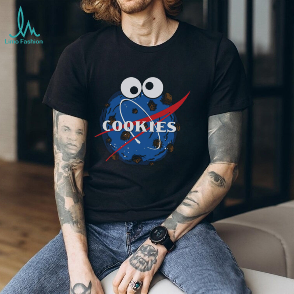Blue Cookie Monster Space NASA Logo Parody Graphic T Shirt