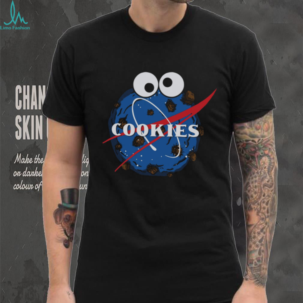 Blue Cookie Monster Space NASA Logo Parody Graphic T Shirt
