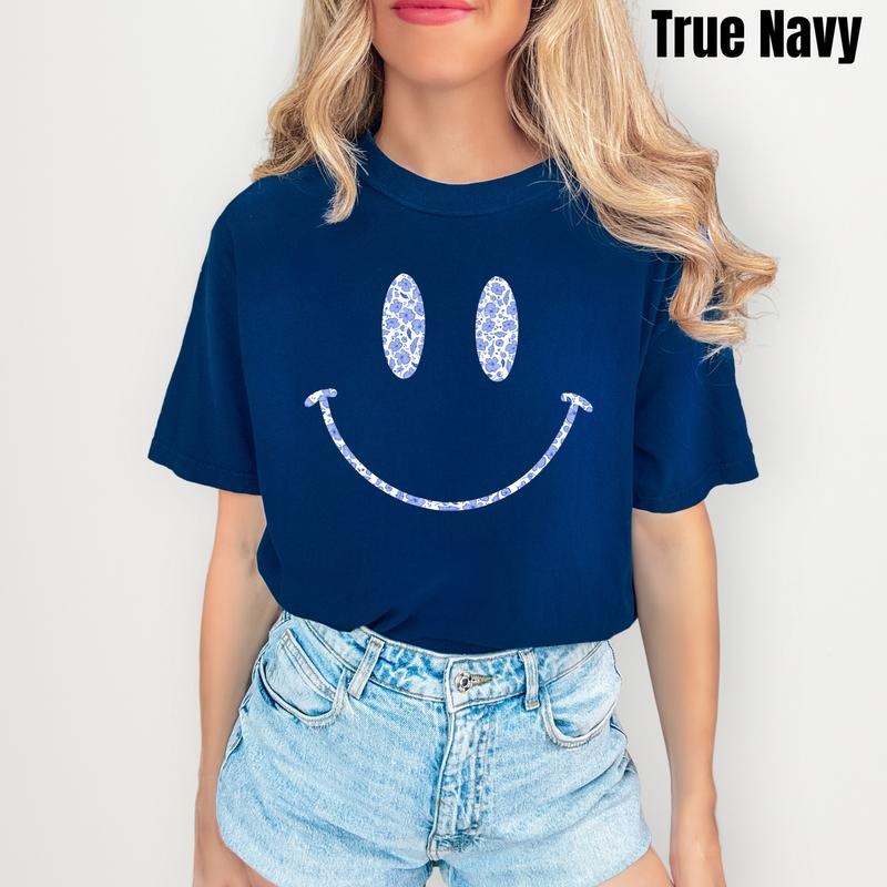Blue Floral Smile Comfort Colors T-Shirt 'NLB' Hoodie, Sweatshirt | PodTeesHub.com