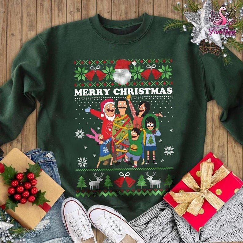 Bob'S Burgers Family Ugly Xmas Sweatshirt | Bob'S Burgers Ugly Christmas T-Shirt | Bob'S Burgers Merry Christmas |...
