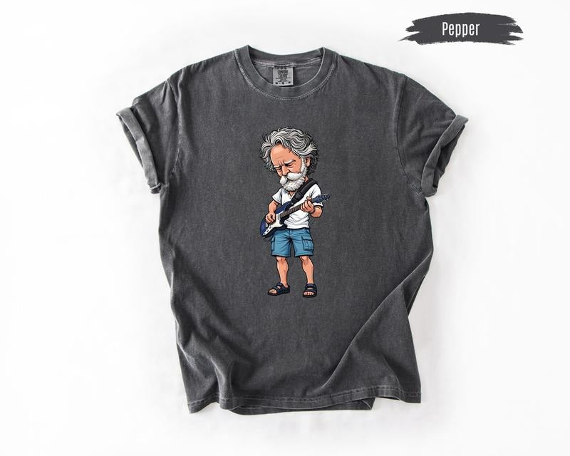 Bob Weir Guitar Illustration Shirt, Comfort Colors Jam Band Tee, Grateful Dead Inspired Music Art Long Sleeve, Vintage...