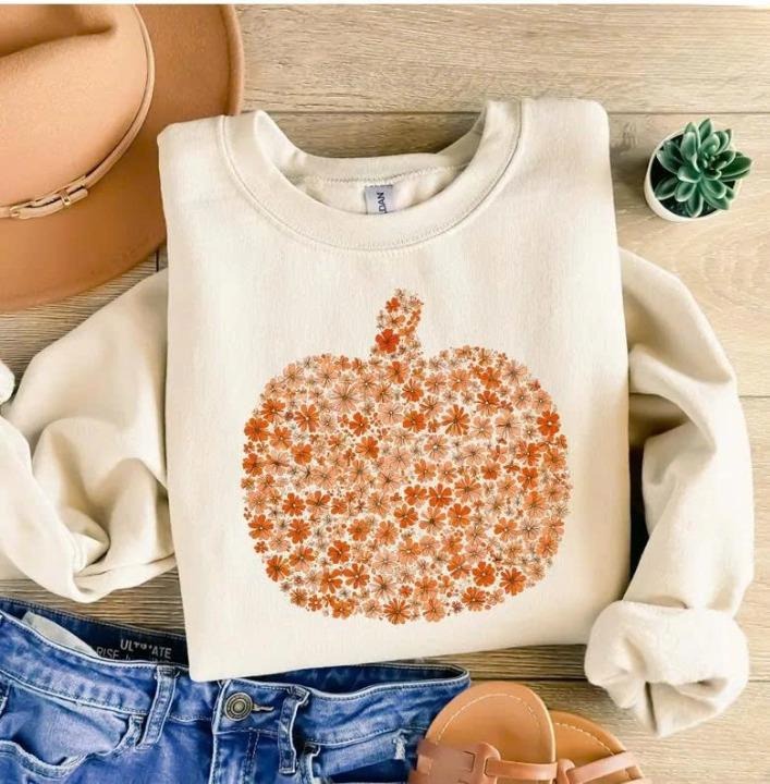 Boho Floral Pumpkin Sweatshirt, Boho Pumpkin Fall Shirt, Preppy Fall Pumpkin Autumn Vibes Tee, Thanksgiving Gifts Hoodie