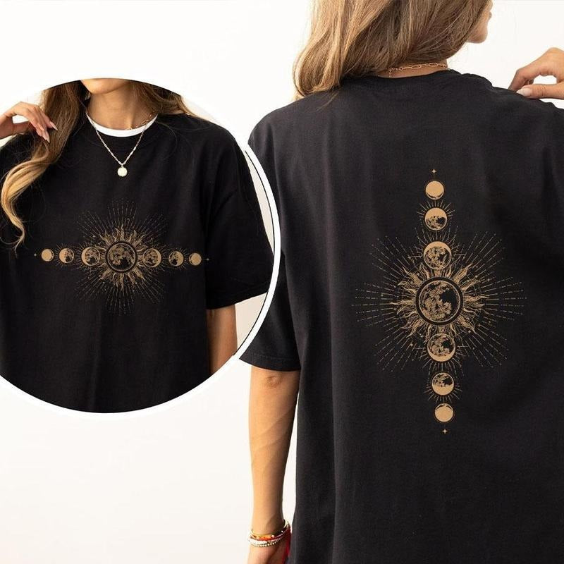 Boho Mystical Moon And Sun Shirt, Women Shirt, Celestial Shirt, Moon Phase T-shirt, Spiritual Moon Women T-shirt Gifts,...