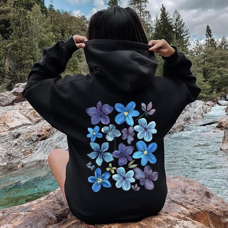 Bold Floral Blues, Pressed Flowers, Nature Hoodie T-Shirts, Sweatshirt | PodTeesHub.com