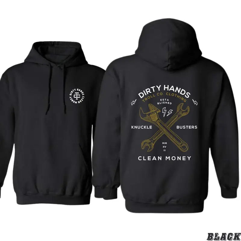 Bold Workwear Hoodie with Wrenches and 'Clean Money' Motto - Unisex Sweatshirt for Rugged Style and Comfort - tiktok shop...