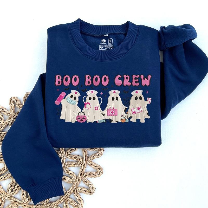 Boo Boo Crew Nurse Embroidered Sweatshirt, Halloween Nurse Stethoscope Sweatshirt, Spooky Season Crewneck, Nurse...