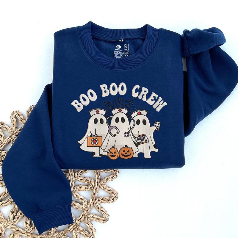 Boo Boo Crew Nurse Embroidered Sweatshirt, Halloween Nurse Stethoscope Sweatshirt, Spooky Season Crewneck, Nurse...