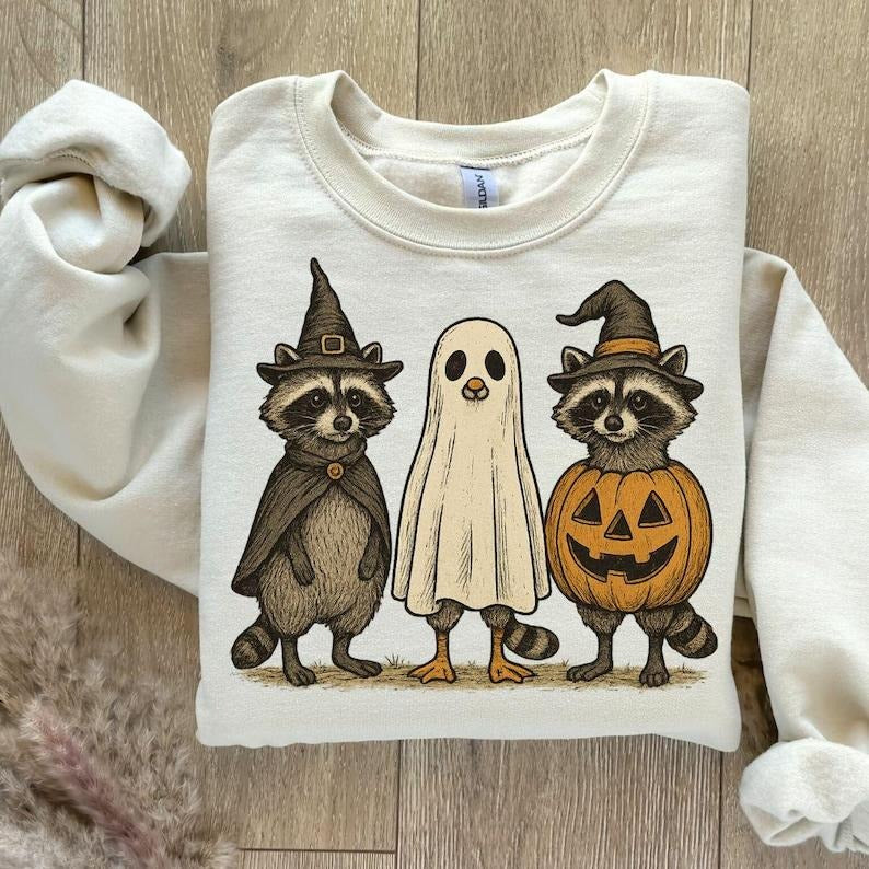 Boo Ghost Raccoon Sweatshirt, Halloween Raccoon Shirt, Autumn , Halloween Sublimation Tee, Pumpkin Raccoon Shirt, For...