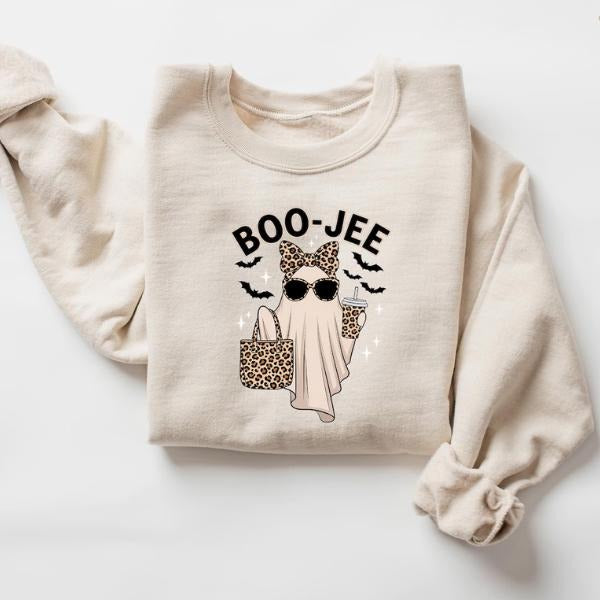 Boo-Jee Ghost Sweatshirt, Leopard Ghost Coffee Shirt, Funny Fall Girly Halloween Gift, Boojee Sweatshirt Hoodie