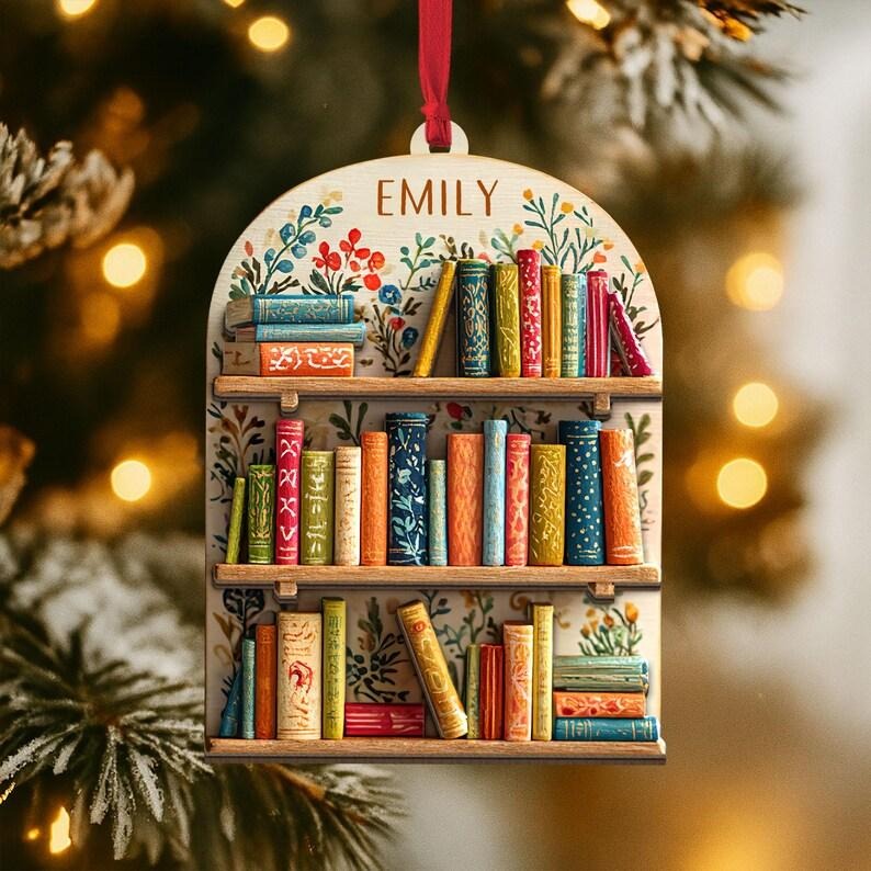 Bookshelf Christmas Ornament, Book Lover Gift, Book Club Ornament Gift, Book Exchange Gift, Bookshelf Decor, Librarian...