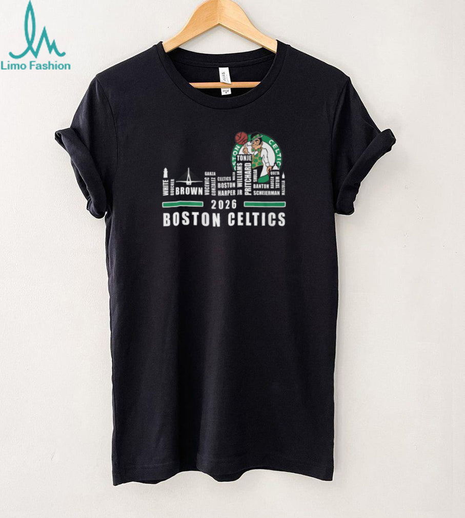 Boston Celtics 2026 Roster Player Names Green White Basketball City Skyline T Shirt