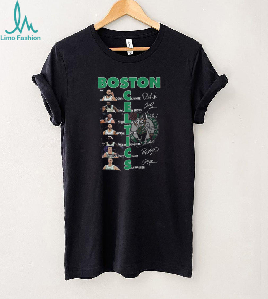 Boston Celtics NBA Basketball Players White Brown Tatum Signatures Vertical Team Name T Shirt
