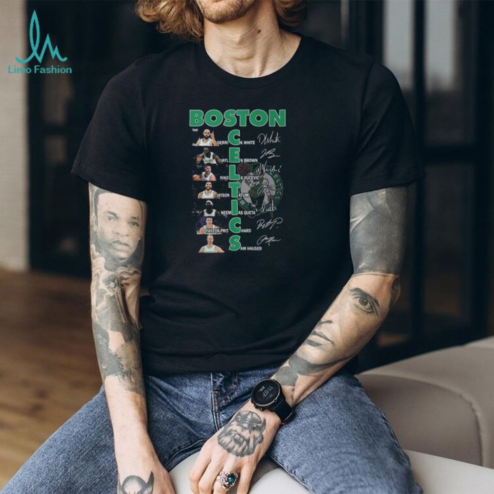 Boston Celtics NBA Basketball Players White Brown Tatum Signatures Vertical Team Name T Shirt