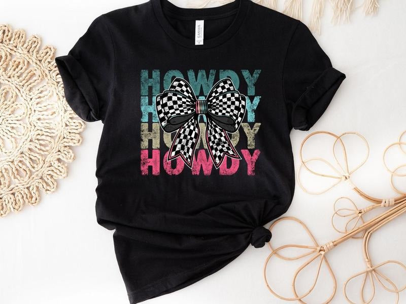 Bow Howdy Tshirt coquette bow Tshirt Western cowboy checkered shirt grunge retro vintage Howdy print wild rodeo Hoodie,...