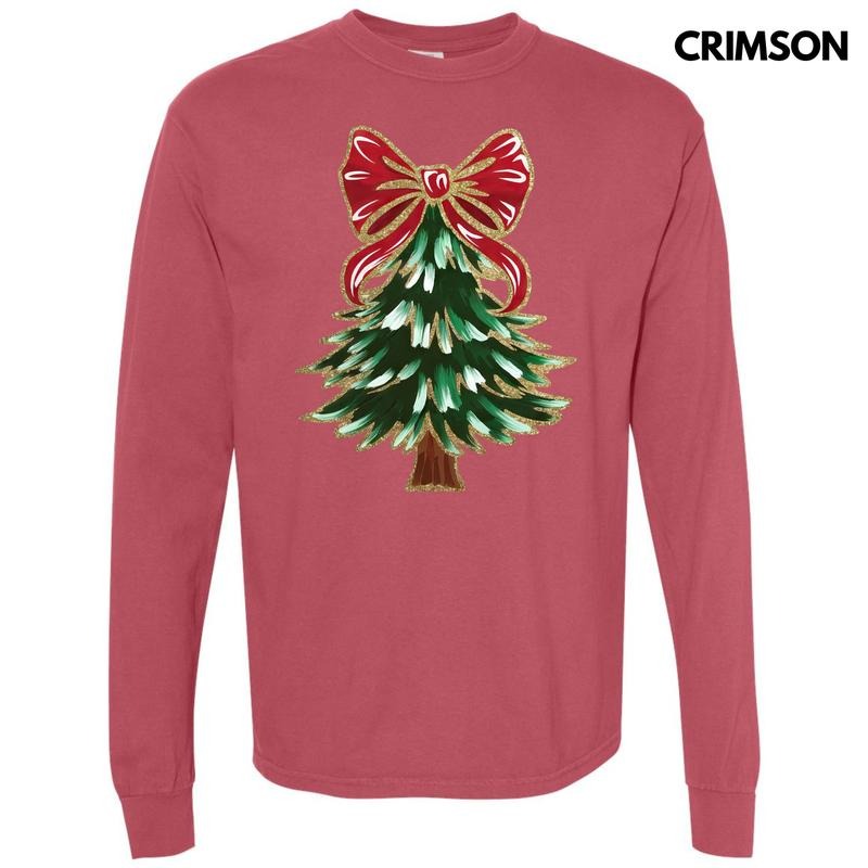 Bow Topped Christmas Tree  Long Sleeve Comfort Colors T-Shirt 'NLB' Hoodie, Sweatshirt | PodTeesHub.com