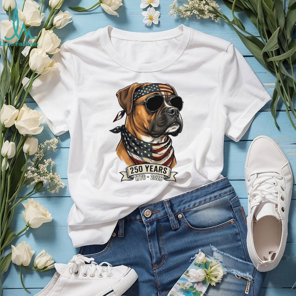 Boxer Dog 250 Years American Flag Sunglasses T Shirt