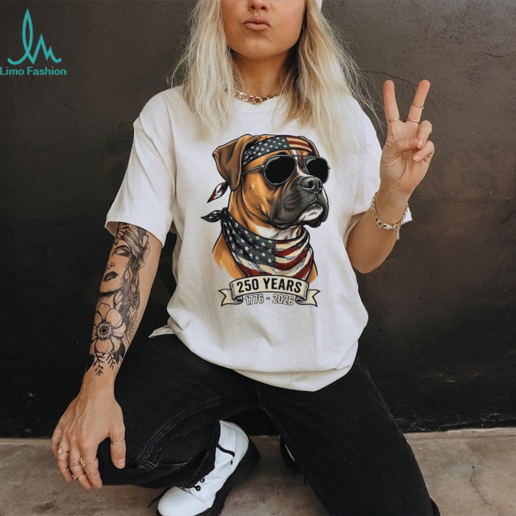 Boxer Dog 250 Years American Flag Sunglasses T Shirt