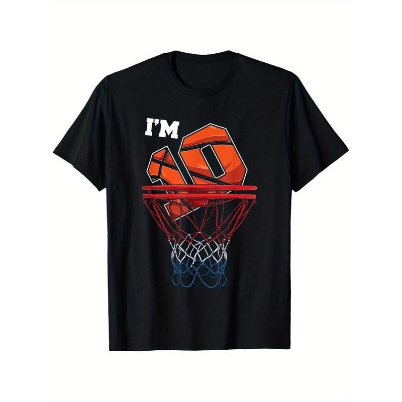 Boys 10 Year Old Basketball Graphic Tee Comfortable Cotton Crew Neck Short Sleeve Shirt In Black With Orange And Blue...
