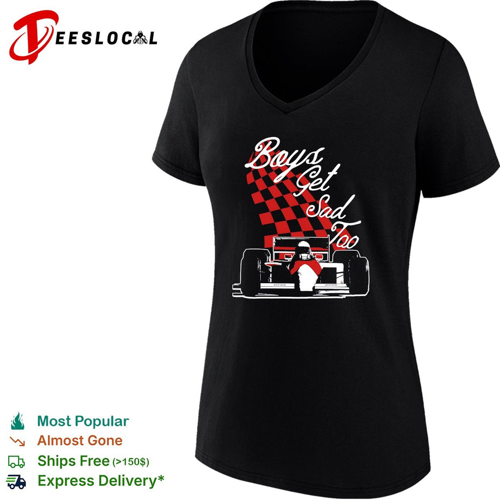Boys get sad too race car driver sitting checkerboard pattern shirt