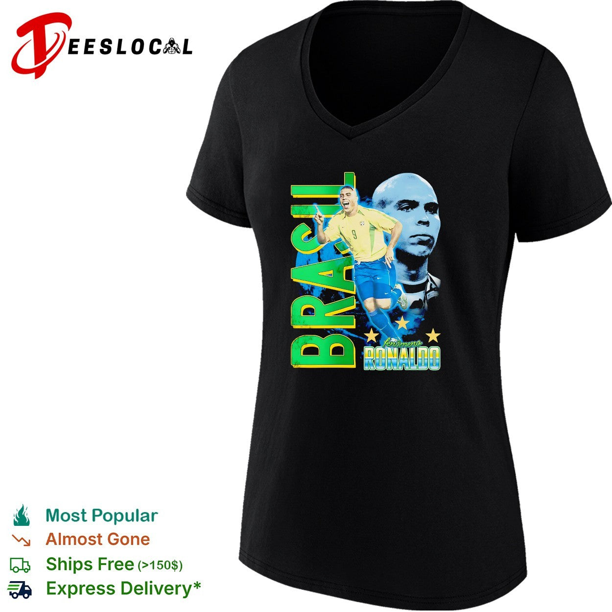 Brazil Ronaldo Fenomeno number 9 running collage shirt