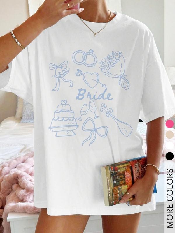 Bride Graphic Design Casual Loose Fit Round Neck Short Sleeve T-Shirt, Perfect Gift for Bridal Party, Summer Fashion Tee...