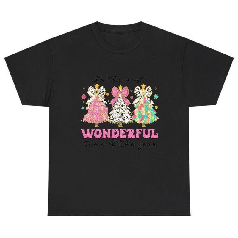 Bright Festive Glitter Christmas Tree Apparel for Women Featuring Adorable Bow Holiday Pattern T-Shirts, Hoodie, Sweatshirt