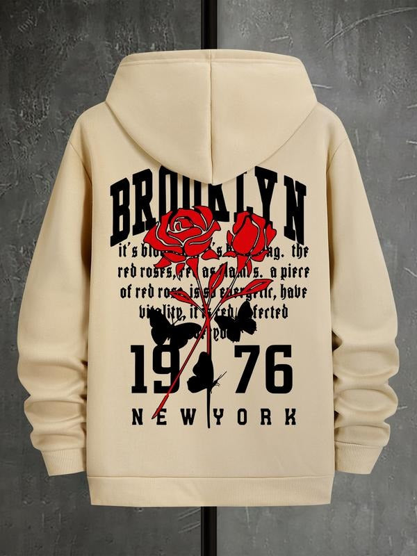 Brooklyn Rose Hoodie, 1976 New York Streetwear, Unisex Fitted Design, Spring & Fall Season, Pop Art Pattern, Urban...