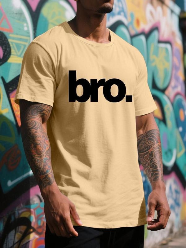 Brother Letter Pattern Print T-Shirt, Short Sleeve Summer Graphic Tee, Trendy Casual Fitted Regular Size, Popular Youth...