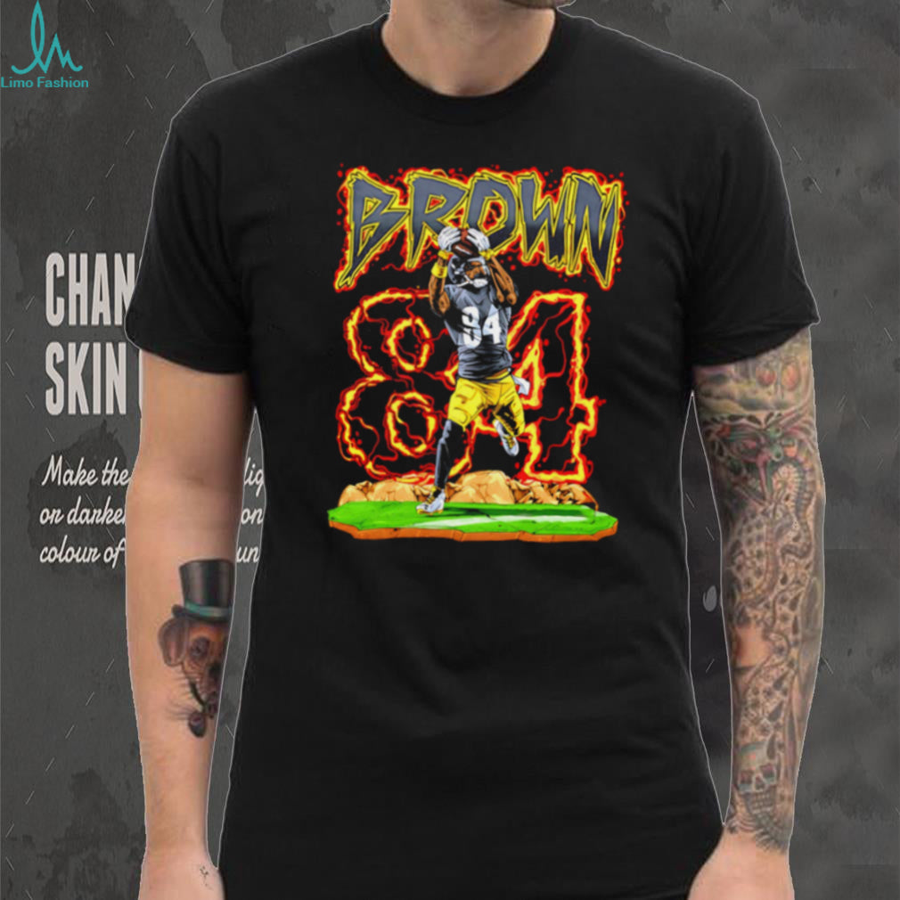 Brown 84 Football Player Flame Sports T Shirt