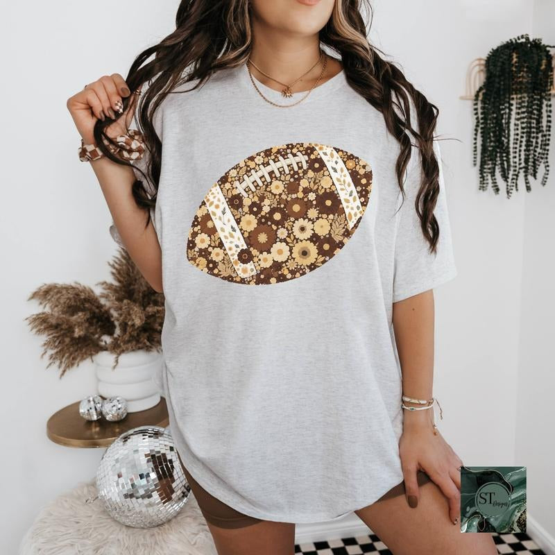Brown Foral Football T-Shirts, Hoodie, Sweatshirt | PodTeesHub.com