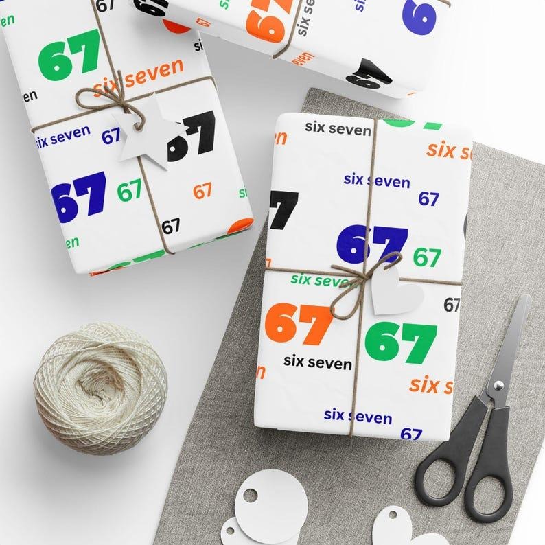 Bruh 67 Meme Christmas Wrapping Paper, Six Seven Holiday Gift Wrap, Festive Xmas Present Decor T-Shirts, Hoodie, Sweatshirt