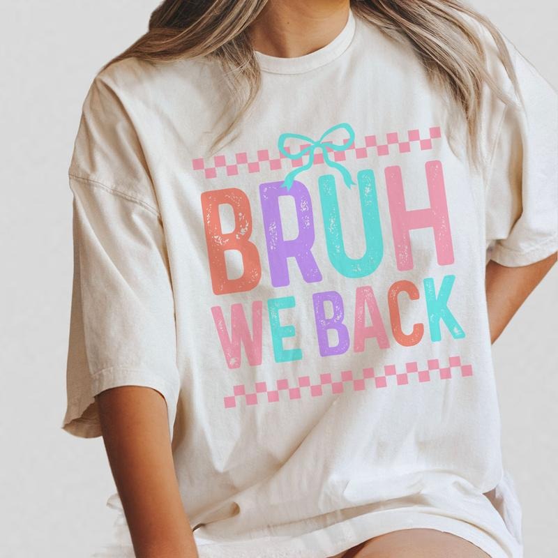 Bruh We Back Teacher Groovy Shirt, Funny Retro Back to School Tee, Teacher Appreciation Gift, Back to School Crew, Neon...
