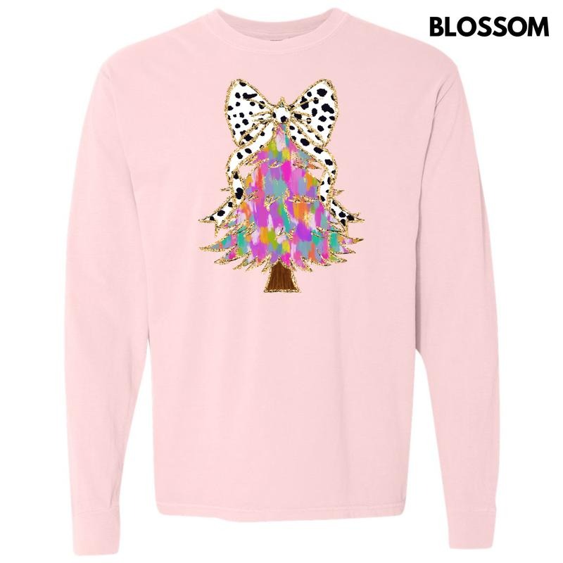 Brushstroke Christmas Tree Long Sleeve Comfort Colors T-Shirt 'NLB' Hoodie, Sweatshirt | PodTeesHub.com