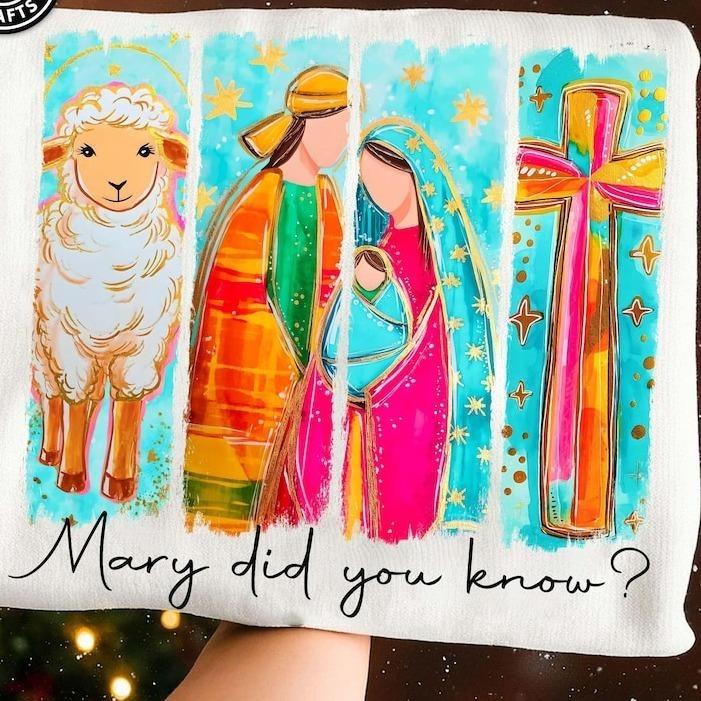 Brushstroke Mary Did You Know Christmas Baby Jesus Sweater, Manger Merry Christmas Whimsical Trendy Sweatshirt, Xmas...