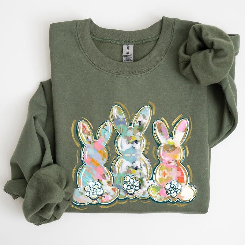 Brushstroke, Easter, Peter Cottontail Watercolor Sweatshirt, Women's Crew Neck, Crewneck T-Shirts, Hoodie | PodTeesHub.com