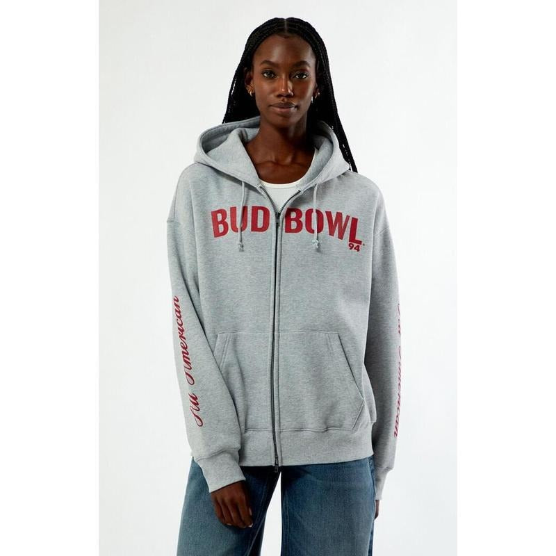 Budweiser Women's Bud Bowl Zip Up Hoodie T-Shirts, Sweatshirt | PodTeesHub.com