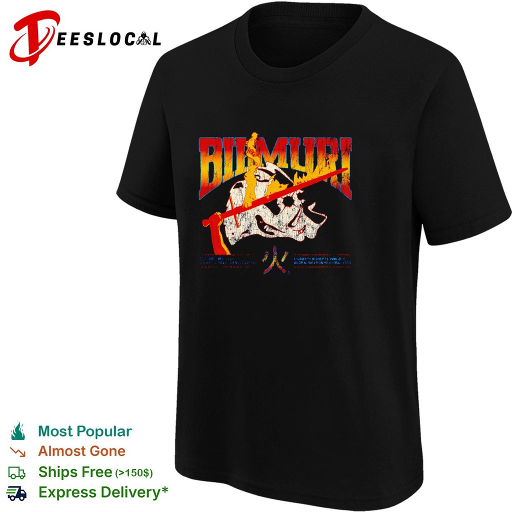 Bumuri skull rifle fire Japanese kanji warning shirt