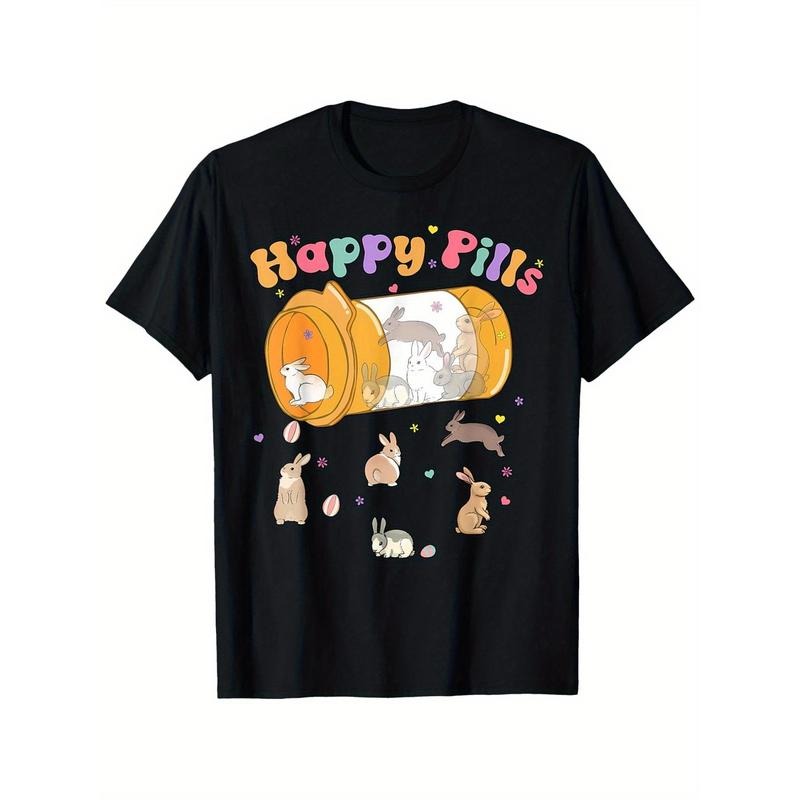 Bunny Happy Pills Medicine Pharmacist Nurse Easter Nursing T-Shirt, Casual Short Sleeve Tee, Crew Neck Cotton, Super...
