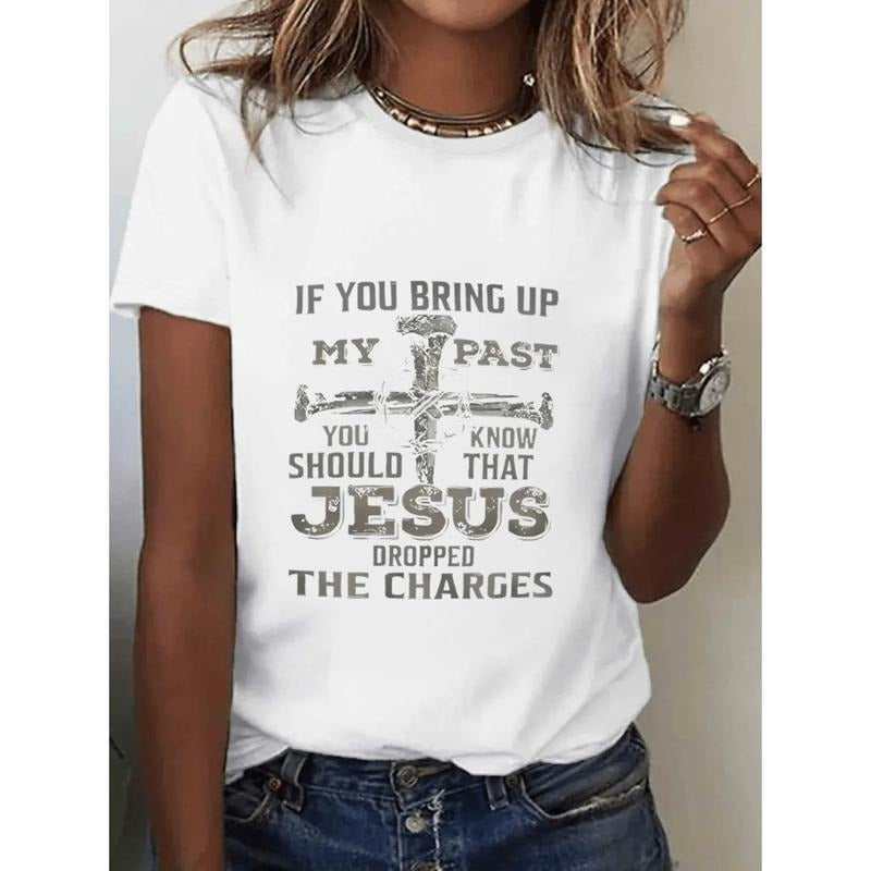 Burning Man1pc Women 100 Cotton The Charges Graphic T Shirt Black With White Text Cross Design Breathable Round Neck...