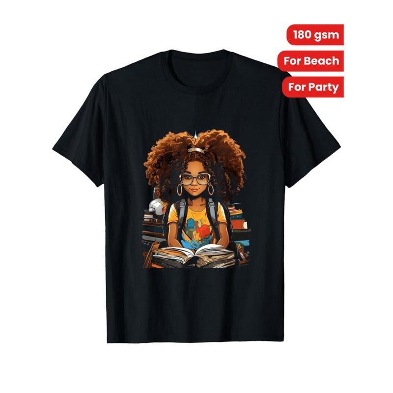 Burning ManAfro Girl Reading Books Graphic T Shirt 100 Cotton Black Crew Neck Tee For Men Women Durable Sports Wear Ideal...
