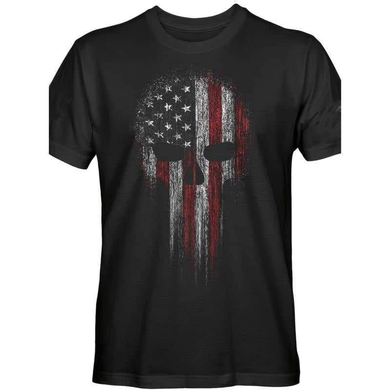 Burning ManAmerican Flag Skull Graphic T Shirt 100 Cotton Mens Casual Short Sleeve Round Neck Tee For Summer Machine...