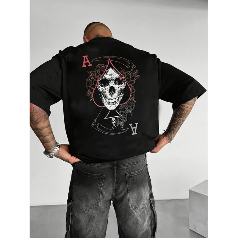 Burning ManDark Green Skull Print T-Shirt For Men Casual Summer Outdoor Short Sleeve Crew Neck Tee Lightweight Polyester...