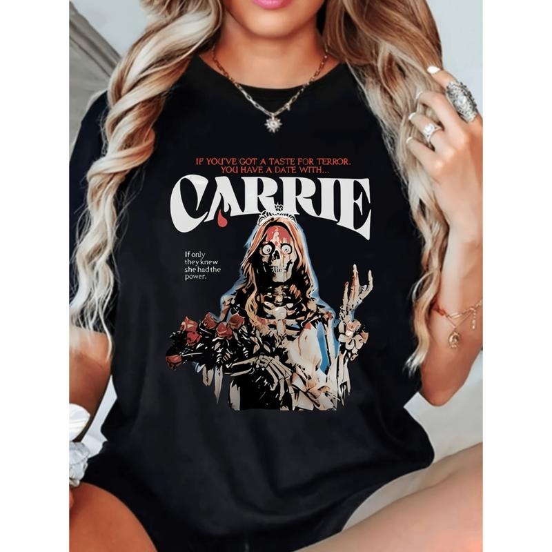 Burning ManEdgy Skeleton Graphic Print Womens Casual Short Sleeve T Shirt With Lettering For Trendy Summer Outfits...